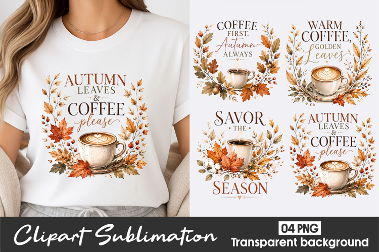 Autumn Coffee Clipart Sublimation PNG