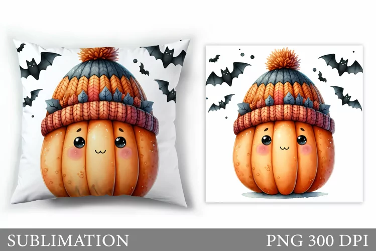Cute Pumpkin Pillow Design. Cute Halloween Sublimation
