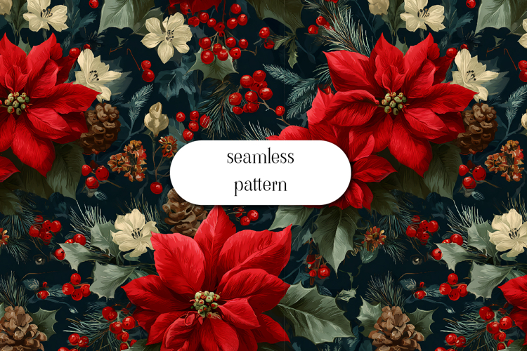 Christmas Poinsettia Seamless Pattern | Festive Floral