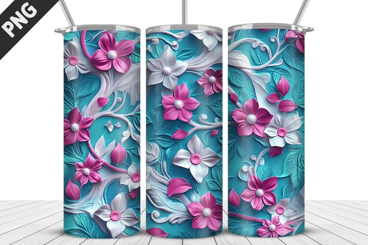 3D Daisy Flowers 20oz Tumbler Wrap | Sublimation Design example image 1