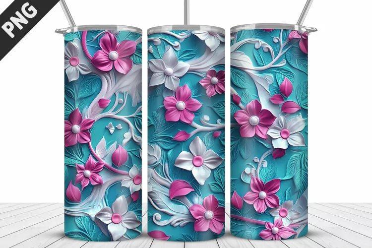 3D Daisy Flowers 20oz Tumbler Wrap | Sublimation Design