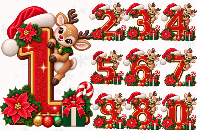 Christmas Reindeer Numbers PNG example image 1