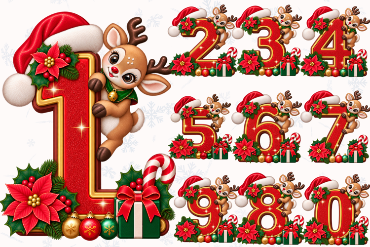 Christmas Reindeer Numbers PNG
