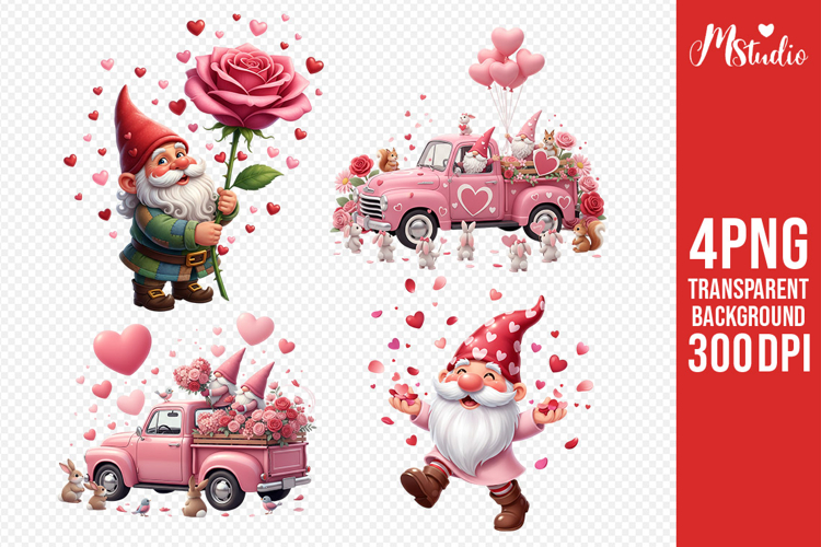 Valentine Gnome & Pink Truck Love PNG Clipart