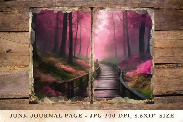 Printable Junk Journal Pages pink fairy forest 4