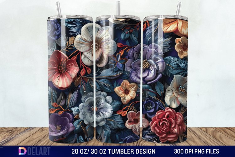 3D Embroidery floral Tumbler Wrap example image 1