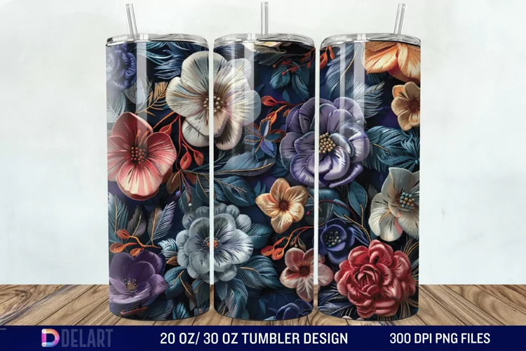 3D Embroidery floral Tumbler Wrap