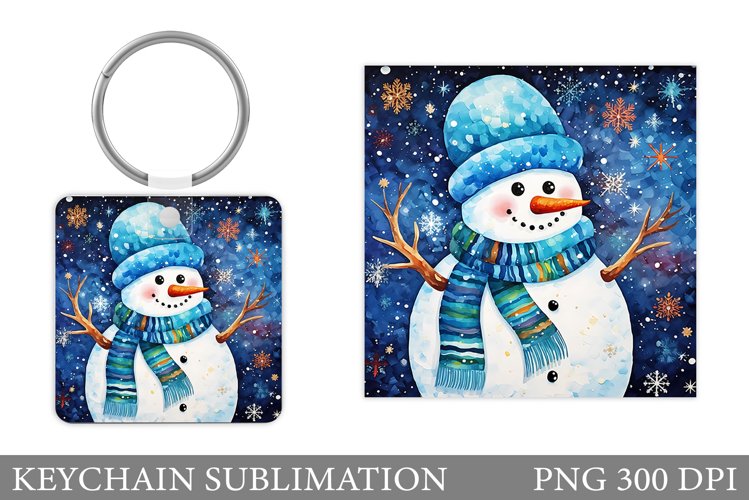 Snowman Keychain Sublimation. Christmas Square Keychain