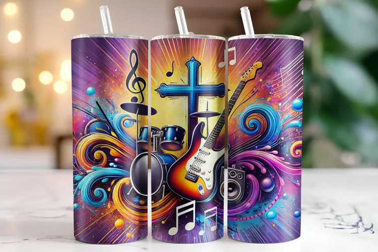 Cross Sign & Music Tumbler Wrap | Sublimation | Tumblers