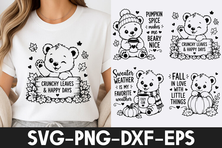 Cute Autumn Bear Quotes SVG PNG example image 1