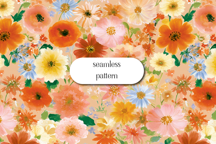 Peach Wildflower Seamless Pattern Watercolor Floral JPG
