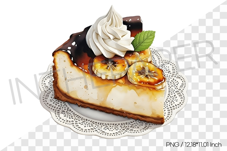 Banana Basque Cheesecake PNG Clipart Watercolor Dessert Illu