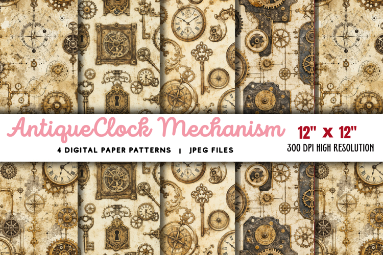 Antique Clock Mechanism Paper JPG