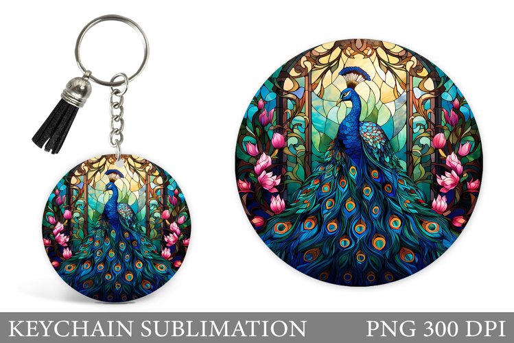 Stained Glass Peacock Keychain. Peacock Keychain Design example image 1