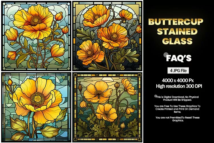 Stained Glass Buttercup Square Coaster - 04 Variations