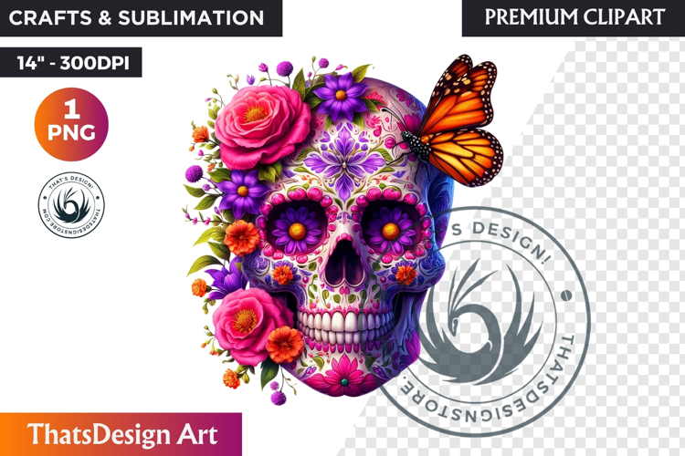 Floral Sugar Skull Day of the Dead Clipart, dia de muertos