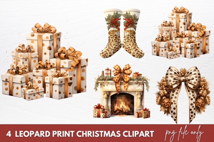Leopard Print Christmas Clipart Sublimation