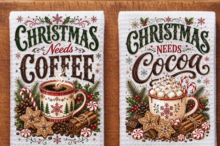 Christmas Cocoa Cheer Kitchen Towel PNG Design, christmas