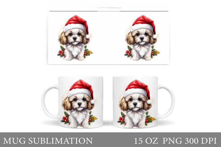 Christmas Dog Mug Wrap. Cute Dog Mug Wrap Sublimation