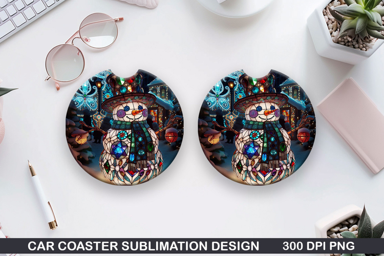 Snowman Car Coaster Sublimation|Christmas Coaster PNG Design