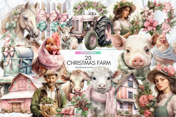 Pastel Christmas Farmhouse Clipart, Farm Christmas 20 Png