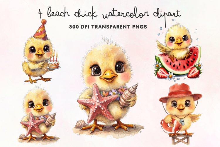 Beach Chick Watercolor Clipart PNG