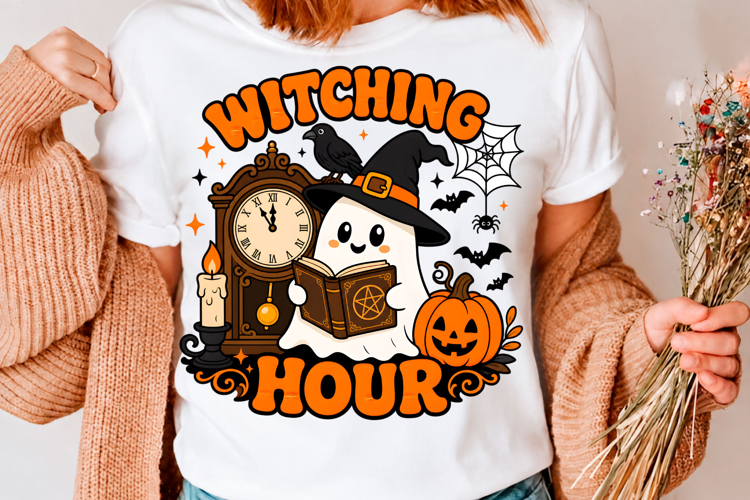 Witching Hour Cute Ghost Halloween T-Shirt Design