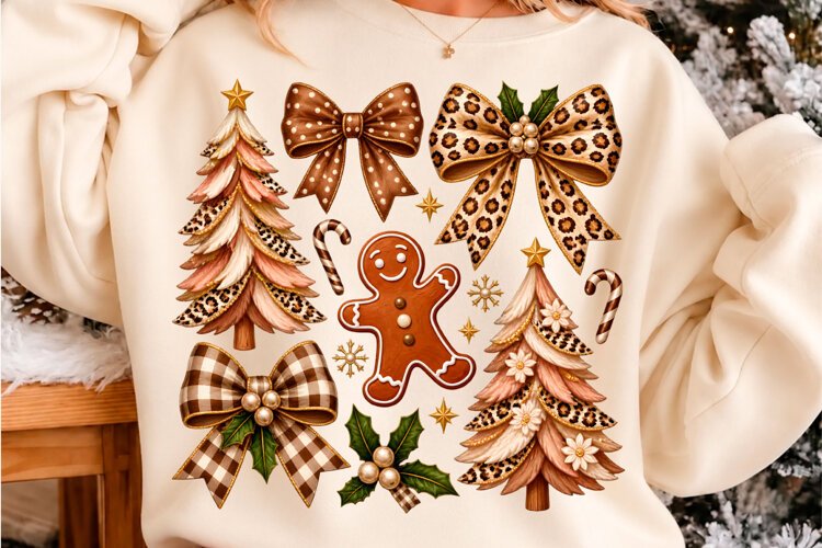 Leopard Christmas Gingerbread T-Shirt Design example image 1