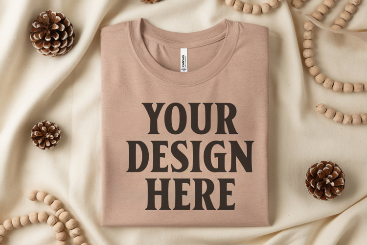Heather Dust Bella Canvas 3001 Flat Lay T-Shirt Mockup