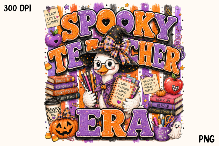 Spooky Teacher Era Halloween Goose Cute PNG