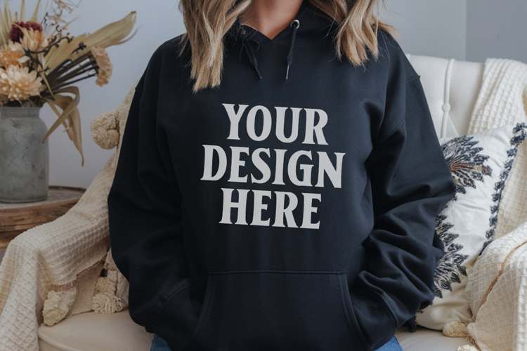 Black Gildan 18500 Hoodie Sweatshirt Mockup, 185 mock up