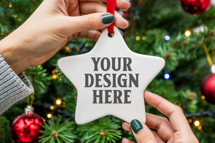 Christmas Star Ceramic Ornament Mockup | Holiday Star