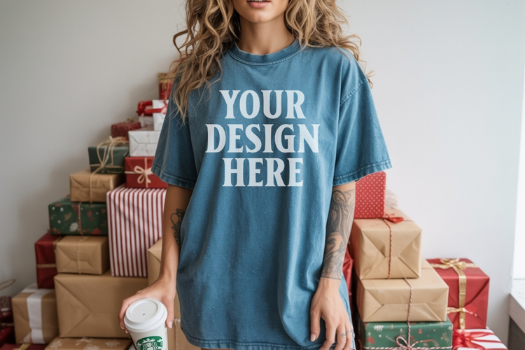 Christmas Comfort Colors 1717 Blue Spruce TShirt Mockup, CC