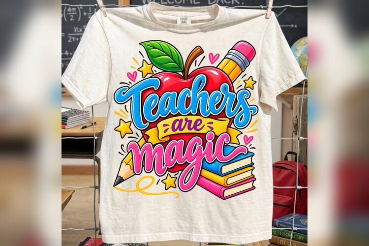 Teachers Are Magic PNG, Colorful Teacher Apple Design example image 1