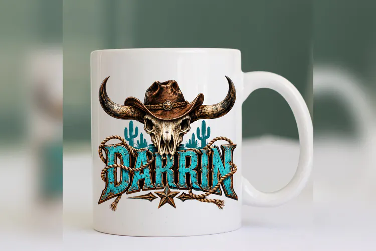 Western Cowboy Skull PNG, Longhorn Bull Skull Cowgirl Design