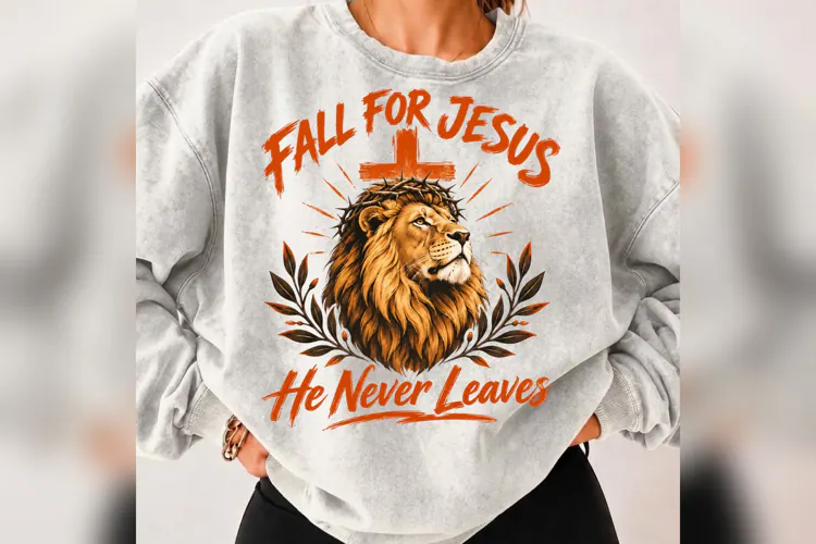 Fall for Jesus Lion PNG, He Never Leaves Christian Autumn