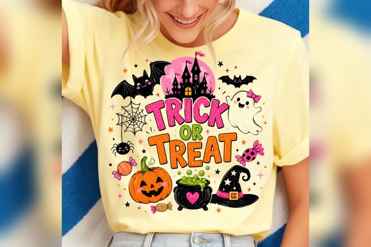 Trick or Treat PNG, Cute Halloween Ghost PNG, Pumpkin Witch example image 1