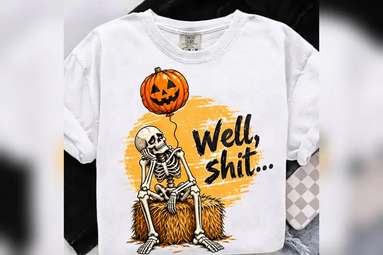 Well Shit Skeleton Halloween PNG, Funny Pumpkin Skeleton