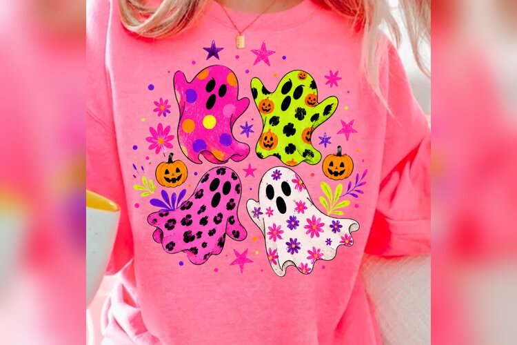 Colorful Ghost Halloween PNG, Cute Pattern Ghost Design example image 1