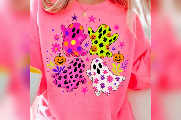 Colorful Ghost Halloween PNG, Cute Pattern Ghost Design