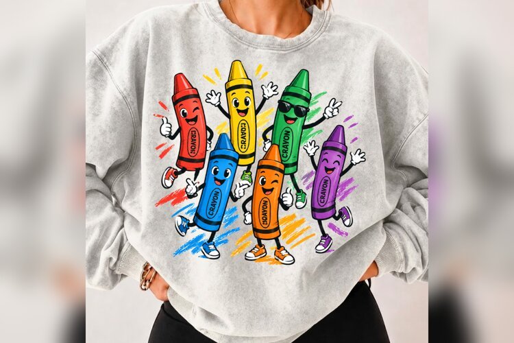 Cute Crayon Squad PNG, Colorful Back to School Shirt Design example image 1
