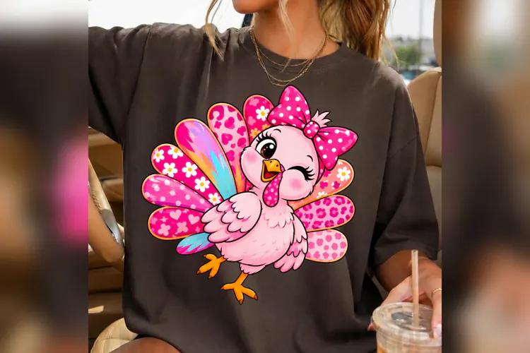 Pink Turkey PNG, Coquette Thanksgiving Turkey, Girly Floral