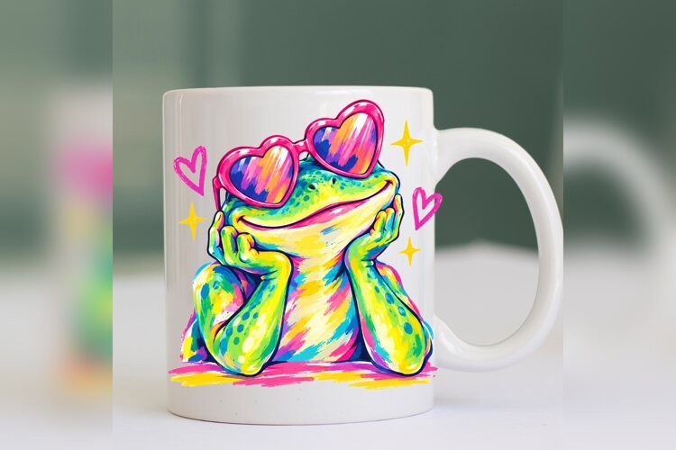Colorful Frog Heart Glasses PNG, Cute Funky Frog Lover Desig example image 1