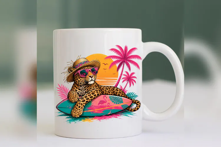 Tropical Leopard PNG, Surfing Leopard Summer Design, Beach