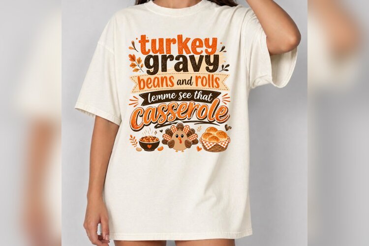 Funny Thanksgiving Turkey Gravy Beans Rolls Casserole PNG, example image 1