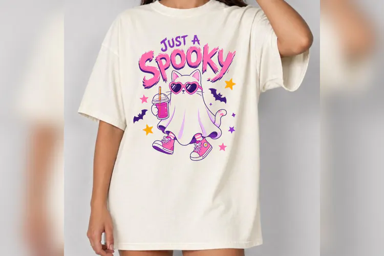 Just a Spooky Cat Halloween PNG, Cute Ghost Cat Shirt Design