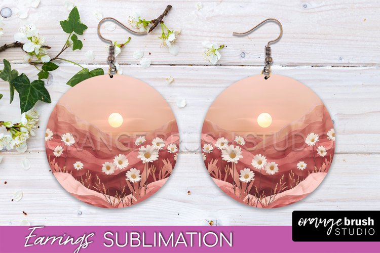 Boho Landscape Round Earring Sublimation, Minimalist Earring