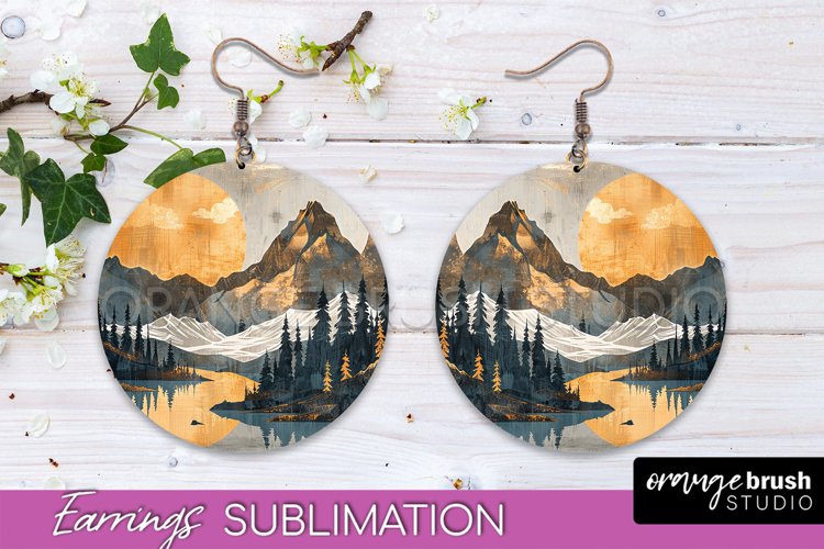 Boho Landscape Round Earring Sublimation, Minimalist Earring