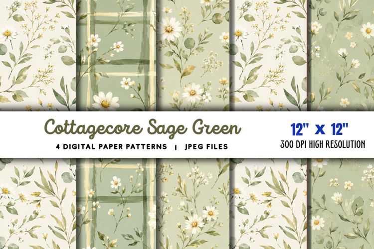 Cottagecore Sage Green Daisy Paper JPG