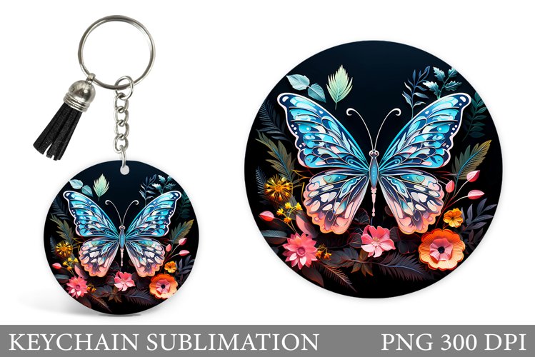 Butterfly Keychain Design. Flowers Keychain Template